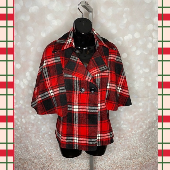 💝👼😇 TWENTY-ONE Red Plaid Cape/Short Coat - Size S/P - Picture 1 of 11